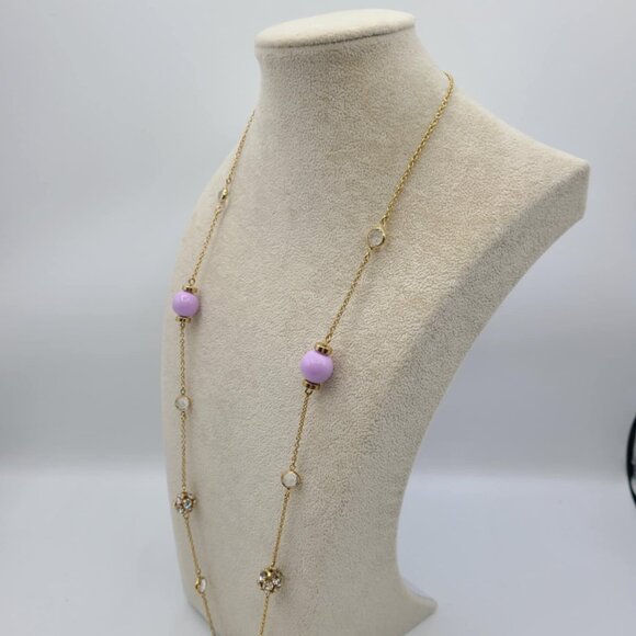 J Crew Lavender Bead with Clear Crystal Stations Long Necklace NWOT! - Picture 3 of 12